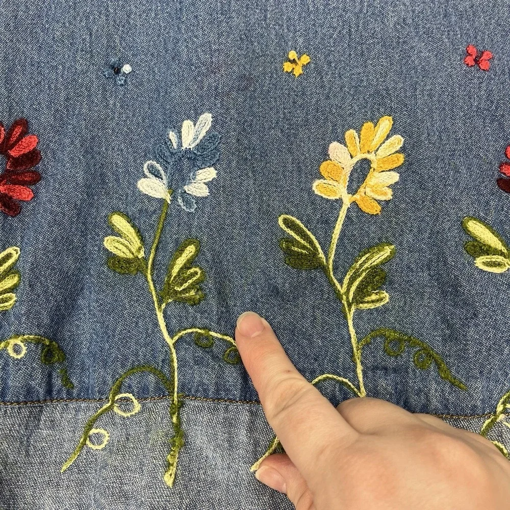 Bleu Bayou Denim Jean Blouse Shirt Womens S Embroidered Floral Cottagecore Y2K - Picture 8 of 16
